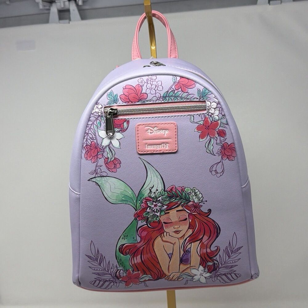Disney Loungefly Ariel Daydreamin Mini Backpack Purple Pink Floral Princess NWT